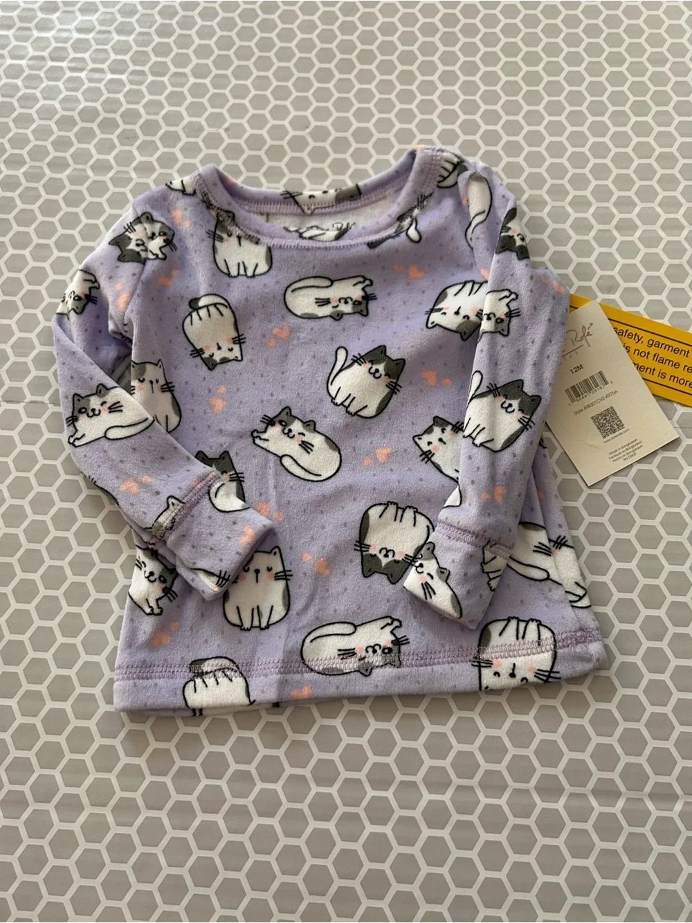 NWT Rene Rofe Lavender White Cat Print Long-Sleeve Pajama Set.       Size 12M